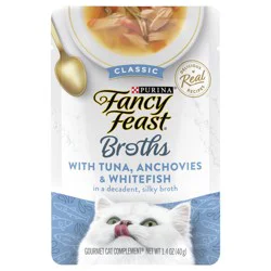 Fancy Feast Purina Fancy Feast Lickable Wet Cat Food Broth Topper Classic With Tuna, Anchovies and Whitefish - 1.4 oz. Pouch