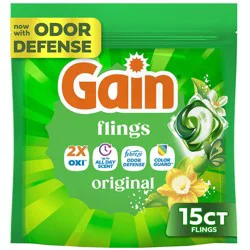 Gain Flings Liquid Washing Detergent Pacs, Original Scent, 15 Count