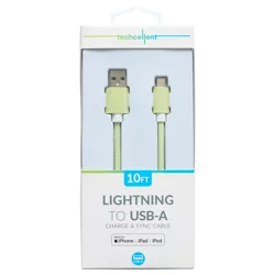 Techcellent Lightning To Usb-A Charge & Sync Braided Cable, 10ft Mint