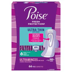 Poise Ultra Thin Incontinence & Postpartum Pads with Wings for Bladder Leaks, 3 Drop Light Absorbency, Regular Length, 66 Count