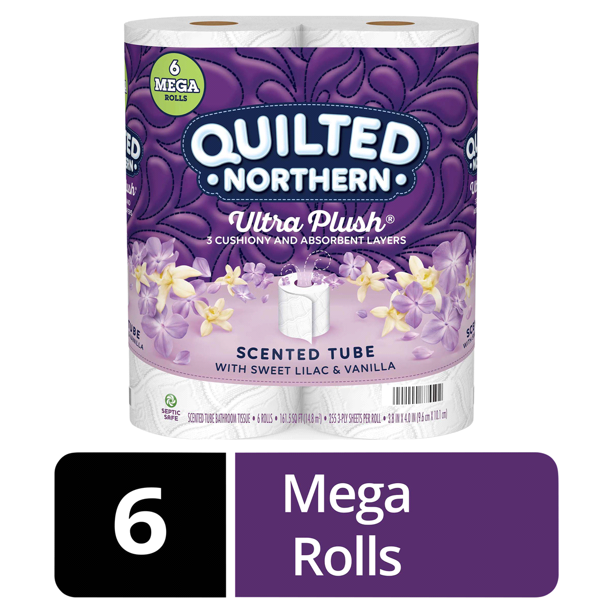 slide 1 of 1, Quilted Northern Ultra Plush Bathroom Tissue, Scented Tube Sweet Lilac & Vanilla Mega Rolls, 6 ct