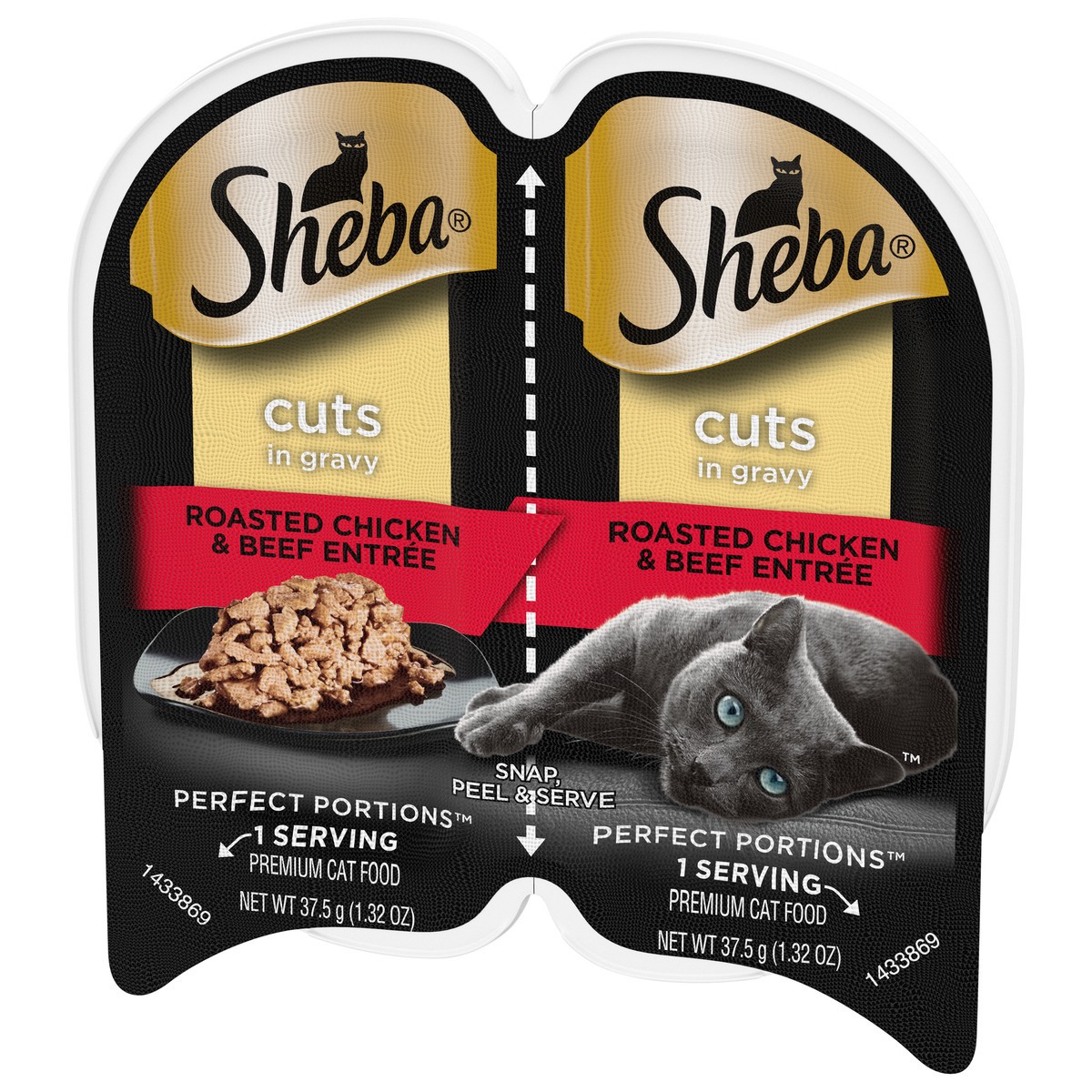 slide 4 of 15, Sheba Wet Cat Food Cuts In Gravy Roasted Chicken & Beef Entree, (24) 2.6 Oz. Perfect Portions Twin-Pack Trays, 2.6 oz
