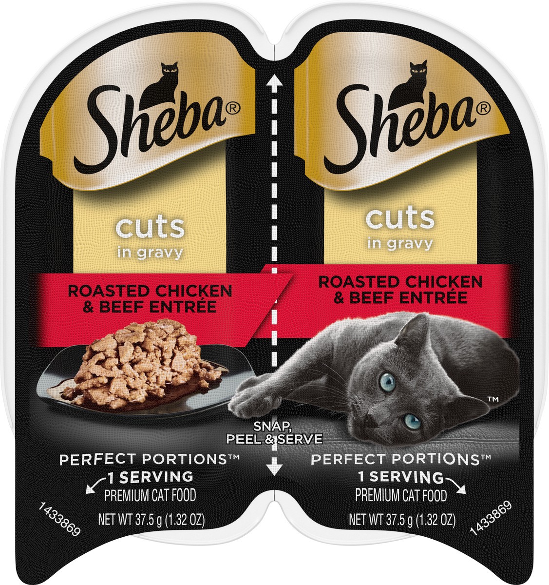 slide 5 of 15, Sheba Wet Cat Food Cuts In Gravy Roasted Chicken & Beef Entree, (24) 2.6 Oz. Perfect Portions Twin-Pack Trays, 2.6 oz