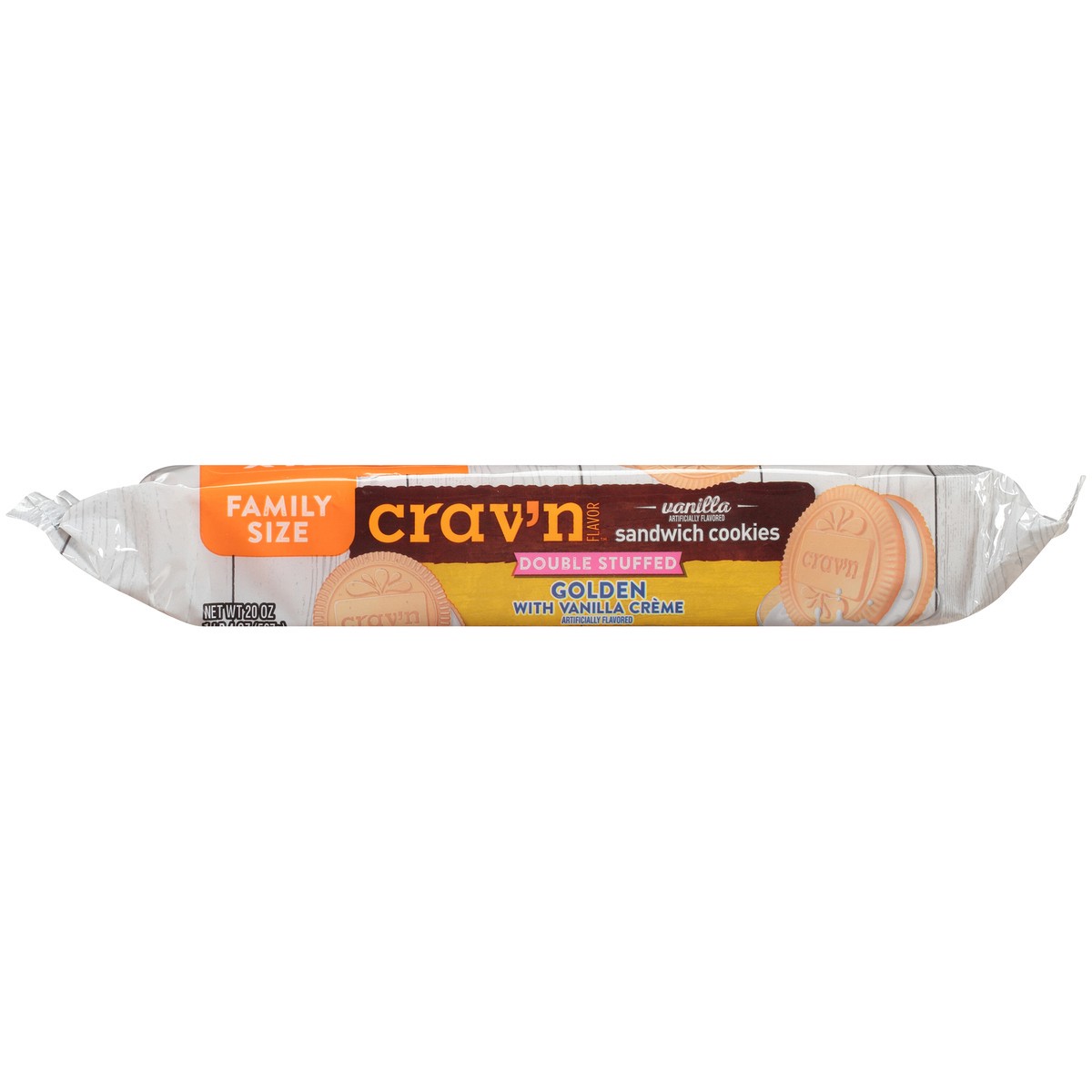 slide 8 of 9, Crav'n Flavor Golden With Vanilla Creme Double Stuffed Vanilla Sandwich Cookies - 20 oz, 20 oz
