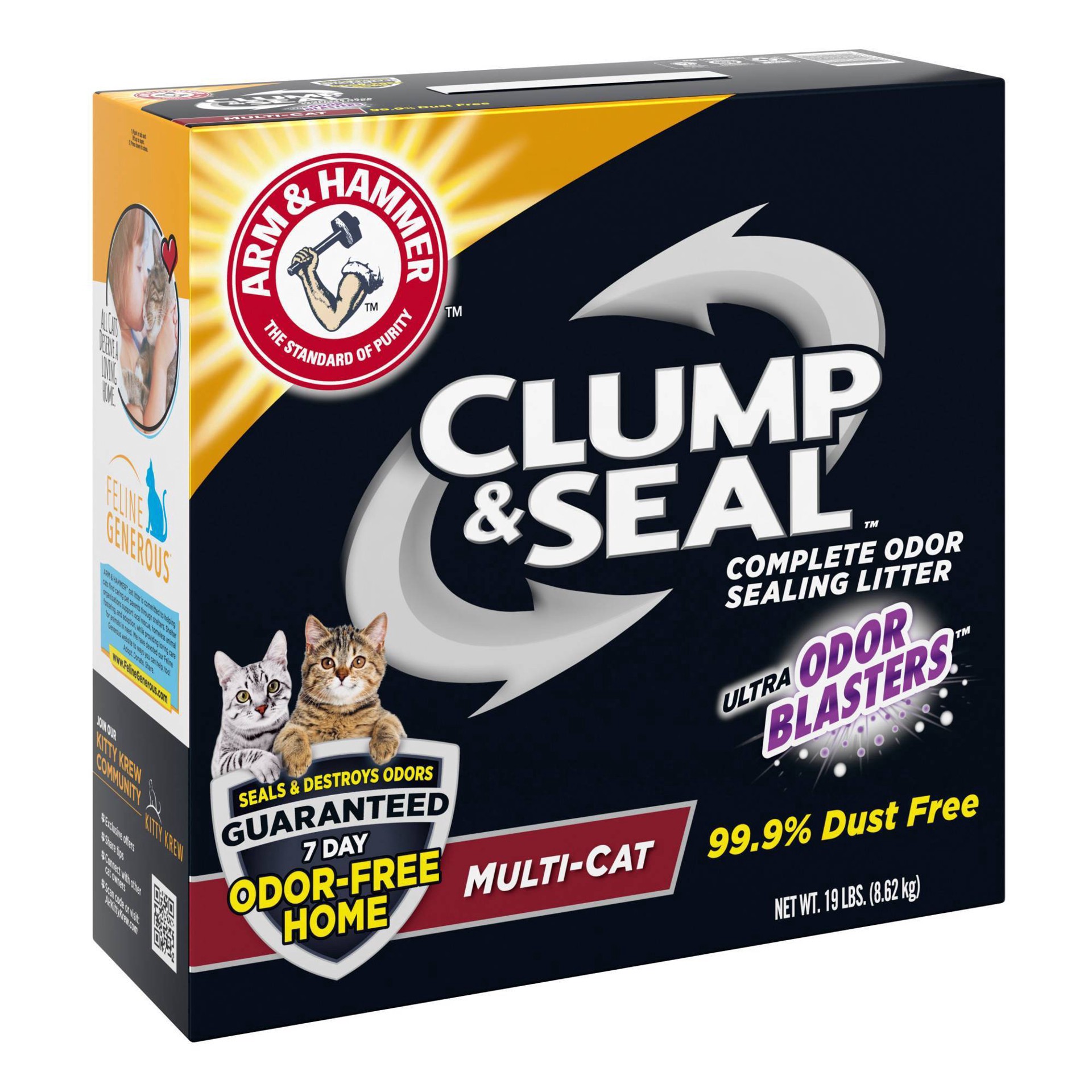 slide 17 of 17, ARM & HAMMER Clump & Seal Complete Multi-Cat Odor Sealing Litter 19 lb, 19 lb