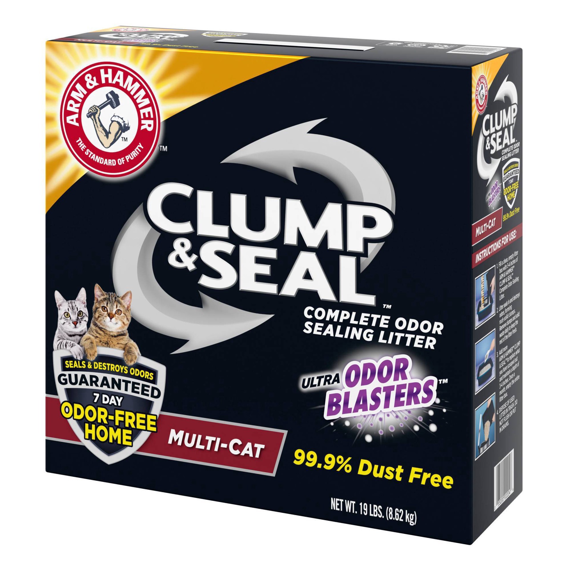 slide 5 of 17, ARM & HAMMER Clump & Seal Complete Multi-Cat Odor Sealing Litter 19 lb, 19 lb