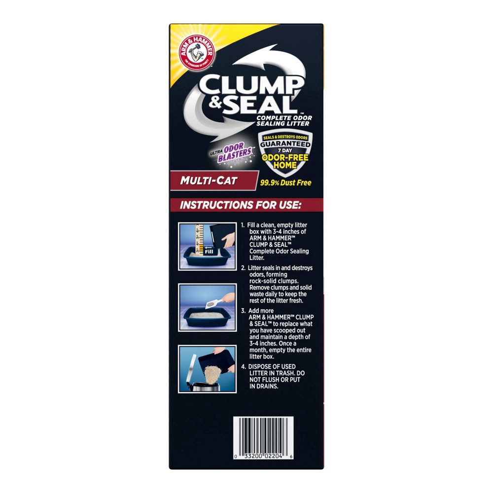slide 16 of 17, ARM & HAMMER Clump & Seal Complete Multi-Cat Odor Sealing Litter 19 lb, 19 lb