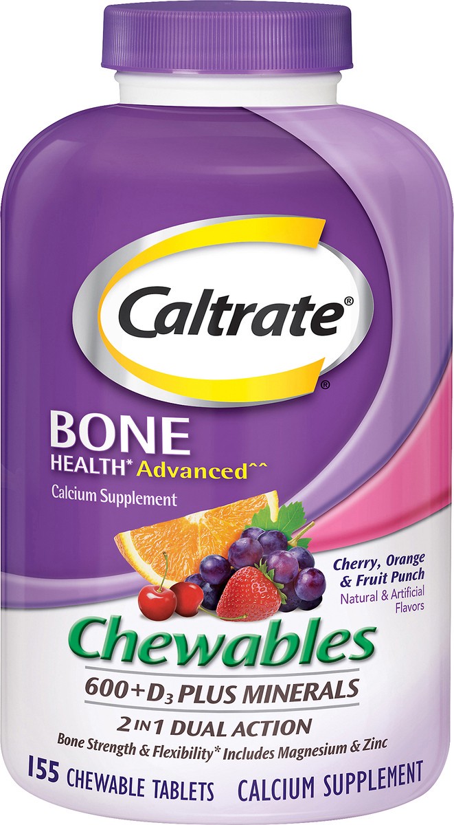 slide 1 of 7, Caltrate Tablets Chewables Cherry Orange & Fruit Punch 600 + D3 Plus Minerals 155 ea, 155 ct