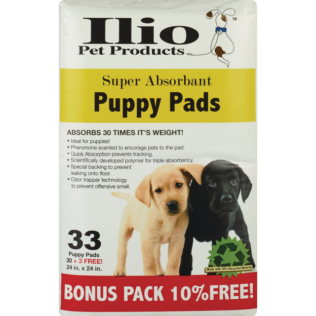 slide 1 of 1, Ilio Pet Products Puppy Pads Super Absorbent 24''X24'', 33 ct