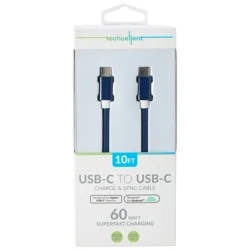 Techcellent USB-C to USB-C Charge & Sync Fabric Cable, 10 ft Navy