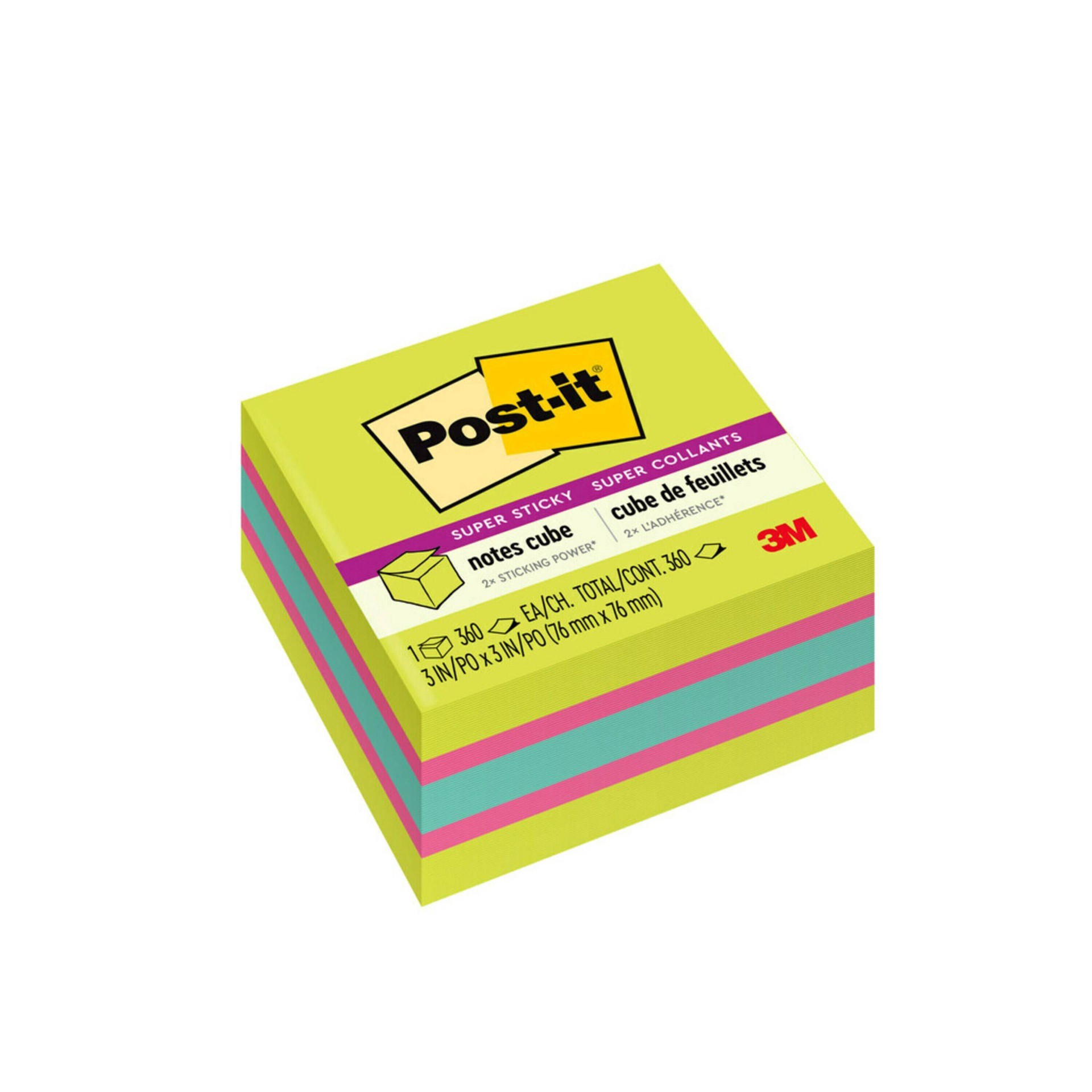 slide 1 of 7, Post-it 3 inch Super Sticky Notes Cube - Bright Colors, 3 in