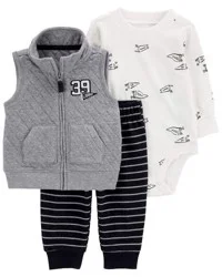 Carter's Baby 3-Piece Quilted Sports Little Vest Set Grey 24M