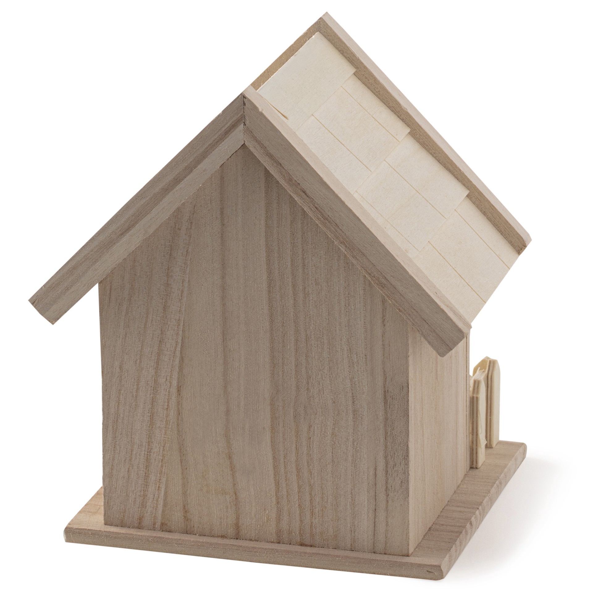 slide 2 of 3, 7" Wood Birdhouse With Fence By Make Market, 6.3 in x 5.12 in x 6.89 in