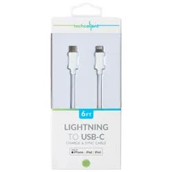 Techcellent Lightning to USB-C Charge & Sync Braided Cable, 6 ft White