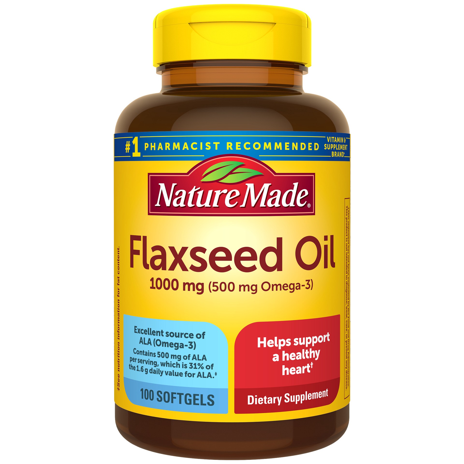 slide 1 of 4, Nature Made Flaxseed Oil 1000 mg, Fish Free Omega 3 Supplement, Dietary Supplement for Heart Health Support, 100 Softgels, 100 Day Supply, 100 ct