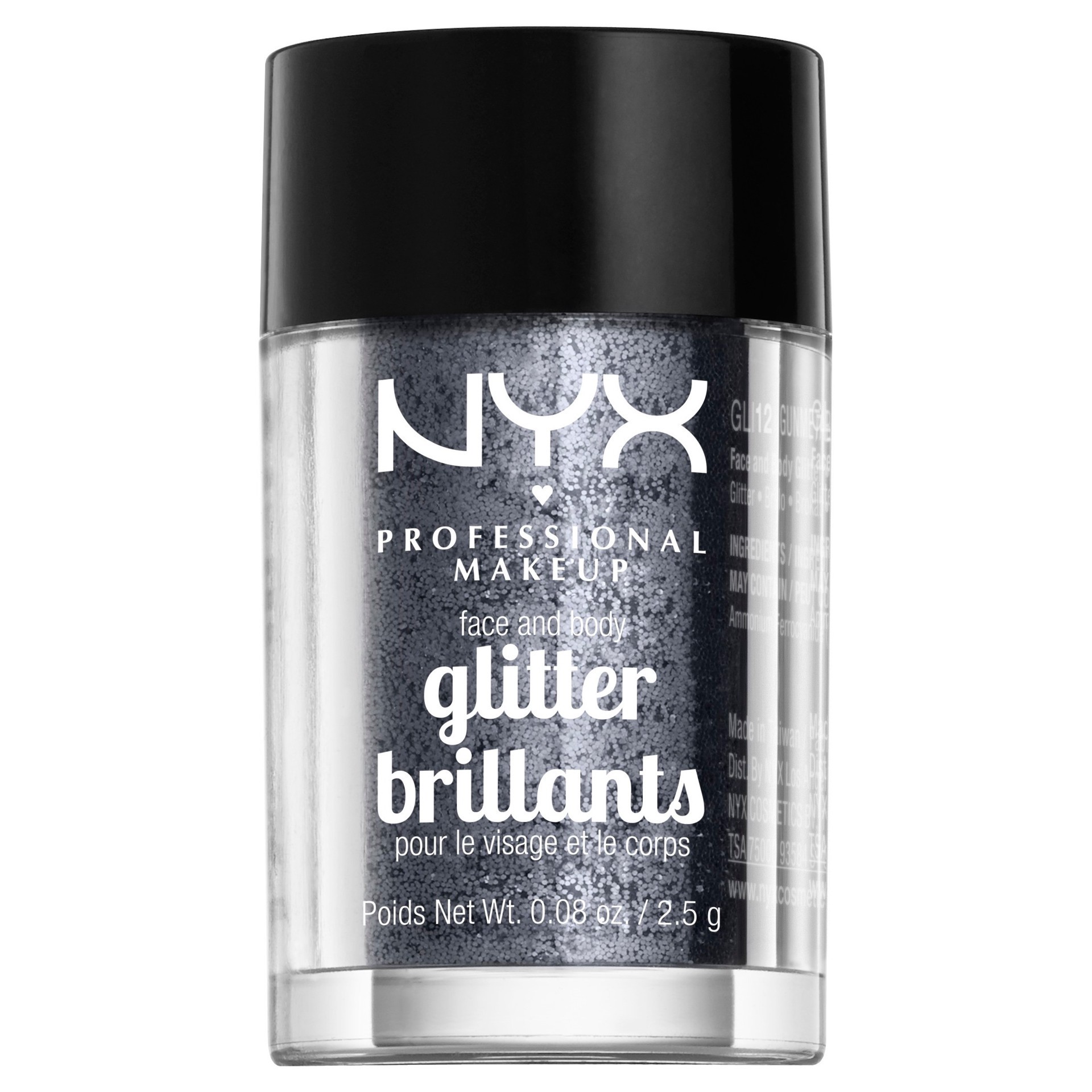 slide 1 of 1, NYX Professional Makeup Professional Makeup Face & Body Glitter Gunmetal, 0.08 oz