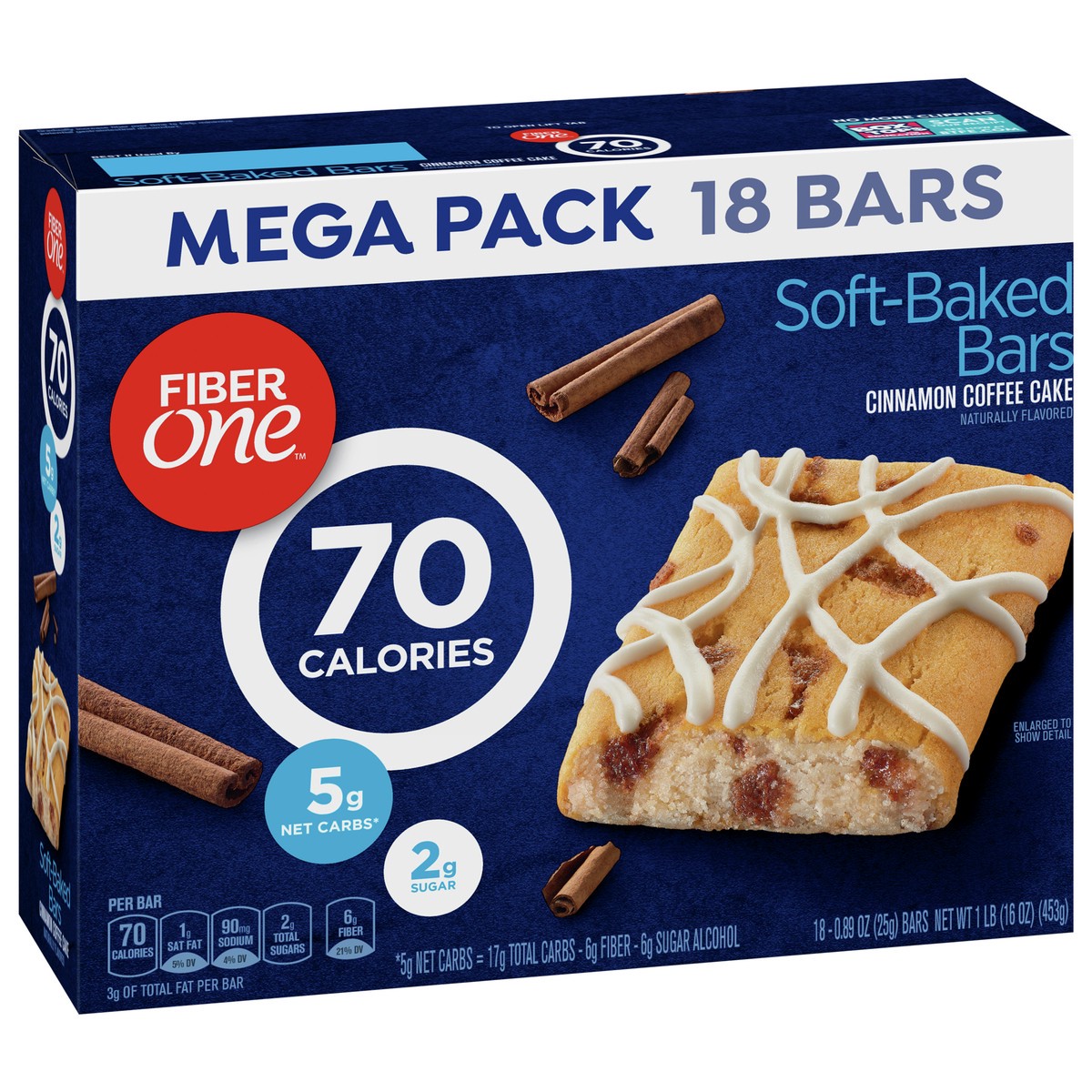 slide 5 of 9, Fiber One 70 Calorie Soft Baked Bars, Cinnamon Coffee Cake, Mega Pack, 18 Ct, 16 oz, 18 ct