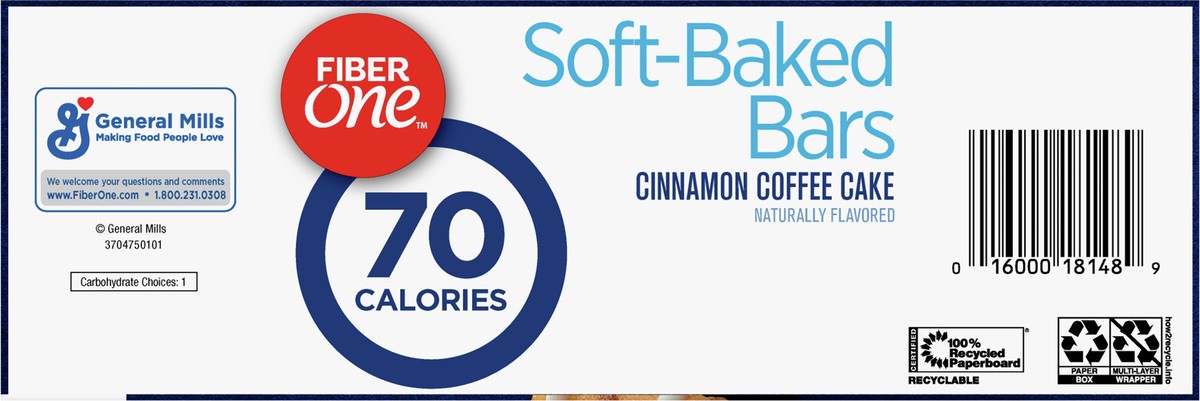 slide 7 of 9, Fiber One 70 Calorie Soft Baked Bars, Cinnamon Coffee Cake, Mega Pack, 18 Ct, 16 oz, 18 ct