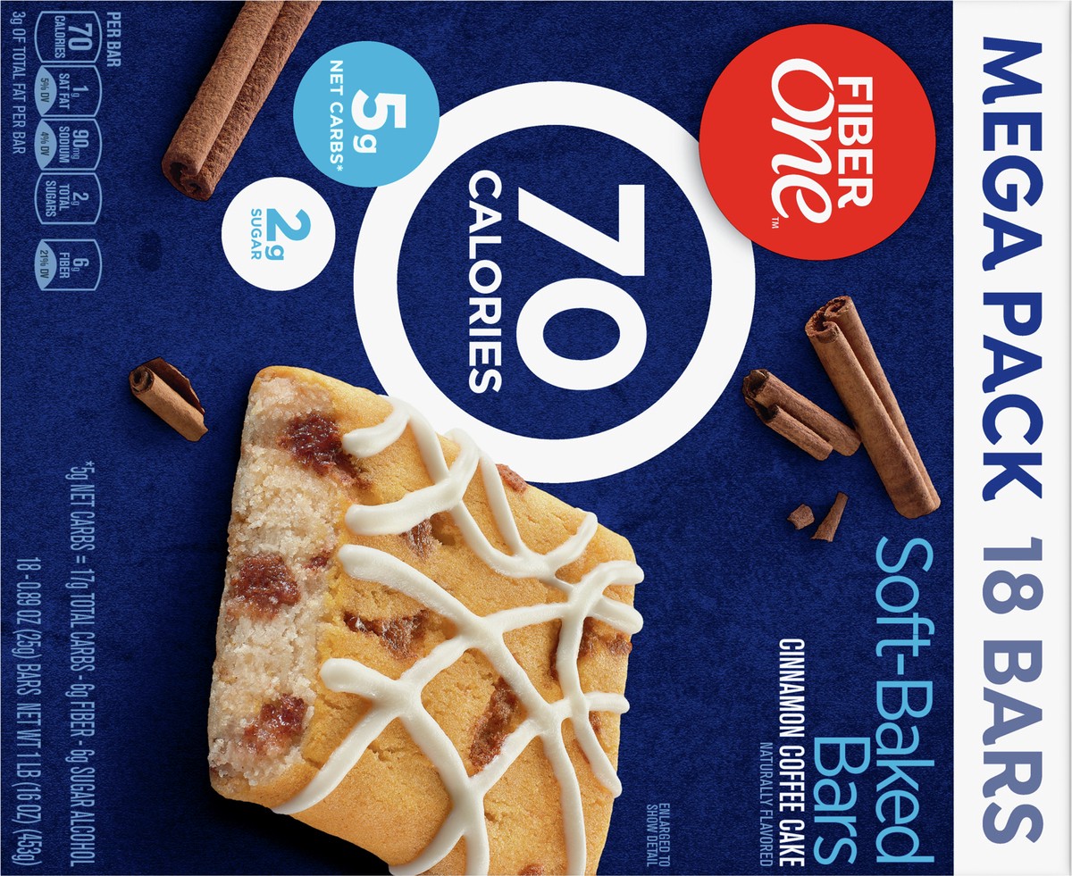 slide 2 of 9, Fiber One 70 Calorie Soft Baked Bars, Cinnamon Coffee Cake, Mega Pack, 18 Ct, 16 oz, 18 ct