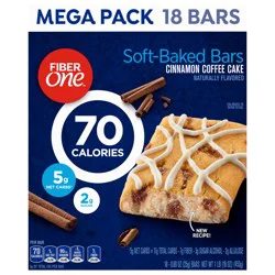 Fiber One 70 Calorie Soft Baked Bars, Cinnamon Coffee Cake, Mega Pack, 18 Ct, 16 oz