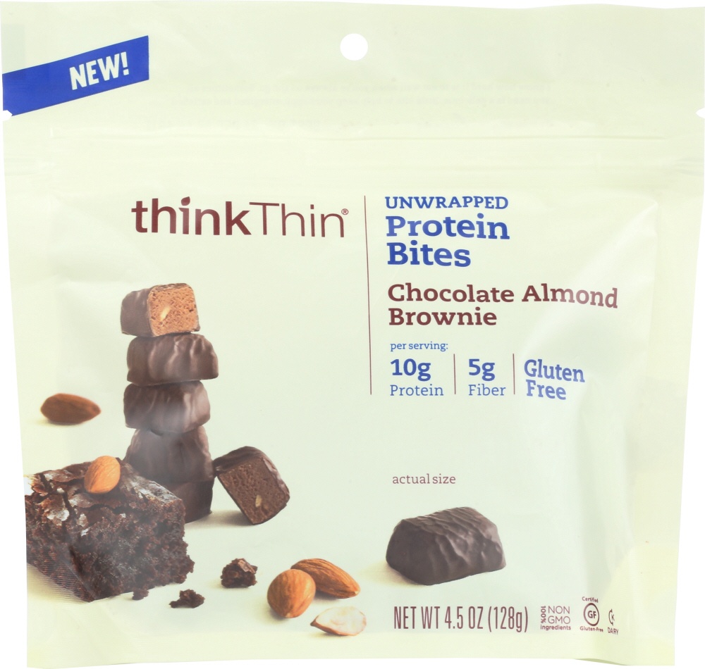 slide 1 of 1, thinkThin Chocolate Almond Brownie Unwrapped Protein Bites, 4.5 oz