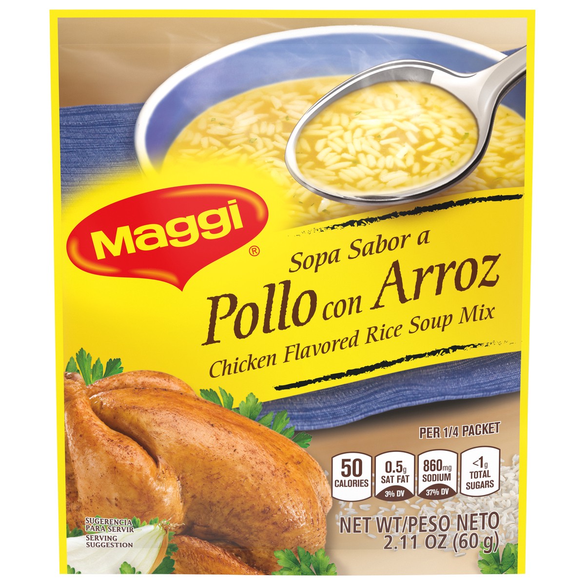 slide 1 of 9, Maggi Soup Chicken Rice 2.11oz (60 g) English, 2.11 oz