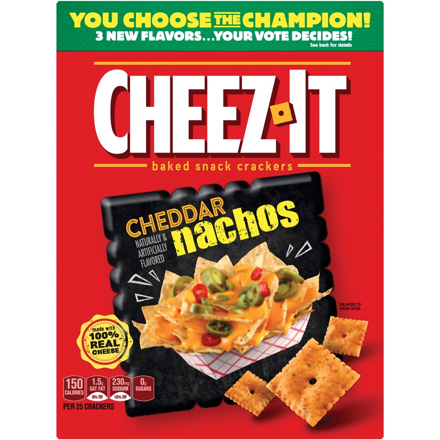 slide 1 of 7, Cheez-It Cheddar Nachos Baked Snack Crackers, 12.4 oz