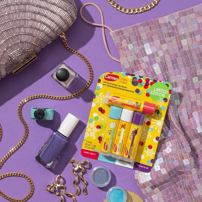 slide 3 of 6, Carmex Daily Care Limited Edition Moisturizing Lip Balm Sticks with SPF15 Broad Spectrum - 4pk/0.6oz, 4 ct; 0.6 oz