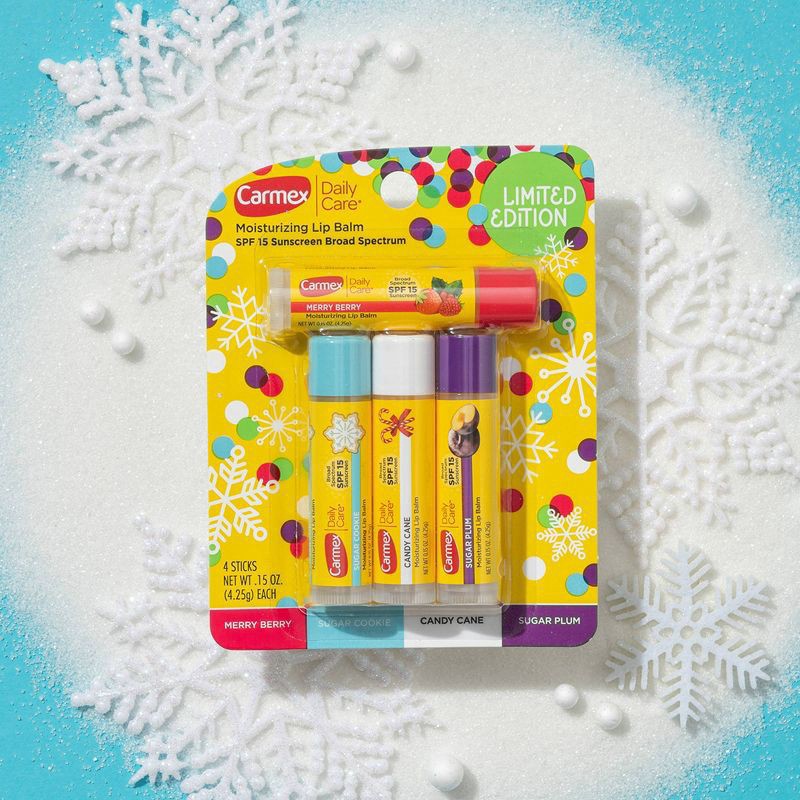 slide 4 of 6, Carmex Daily Care Limited Edition Moisturizing Lip Balm Sticks with SPF15 Broad Spectrum - 4pk/0.6oz, 4 ct; 0.6 oz