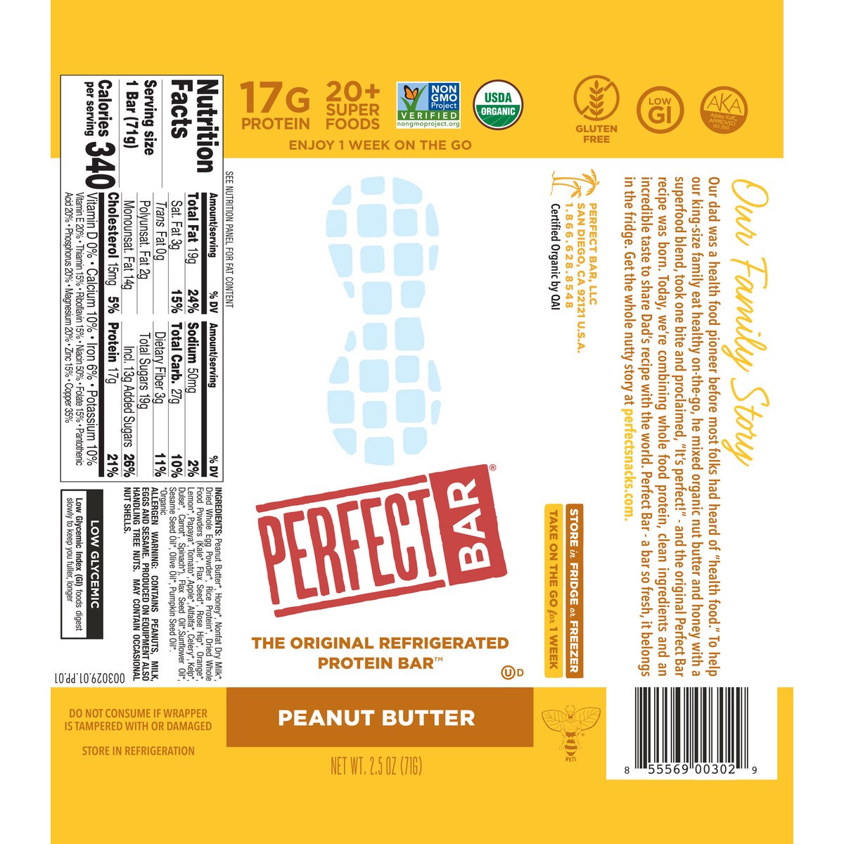 slide 13 of 13, Perfect Bar Original Refrigerated Protein Bar, Peanut Butter, 2.5 Ounce Bar, 2.5 oz