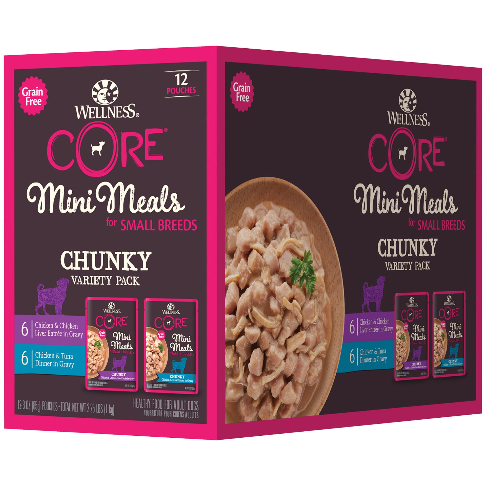 slide 3 of 5, Wellness CORE Mini Meals Small Bred Chunky All Life Stage Wet Dog Food - Variety Pack, 1 ct