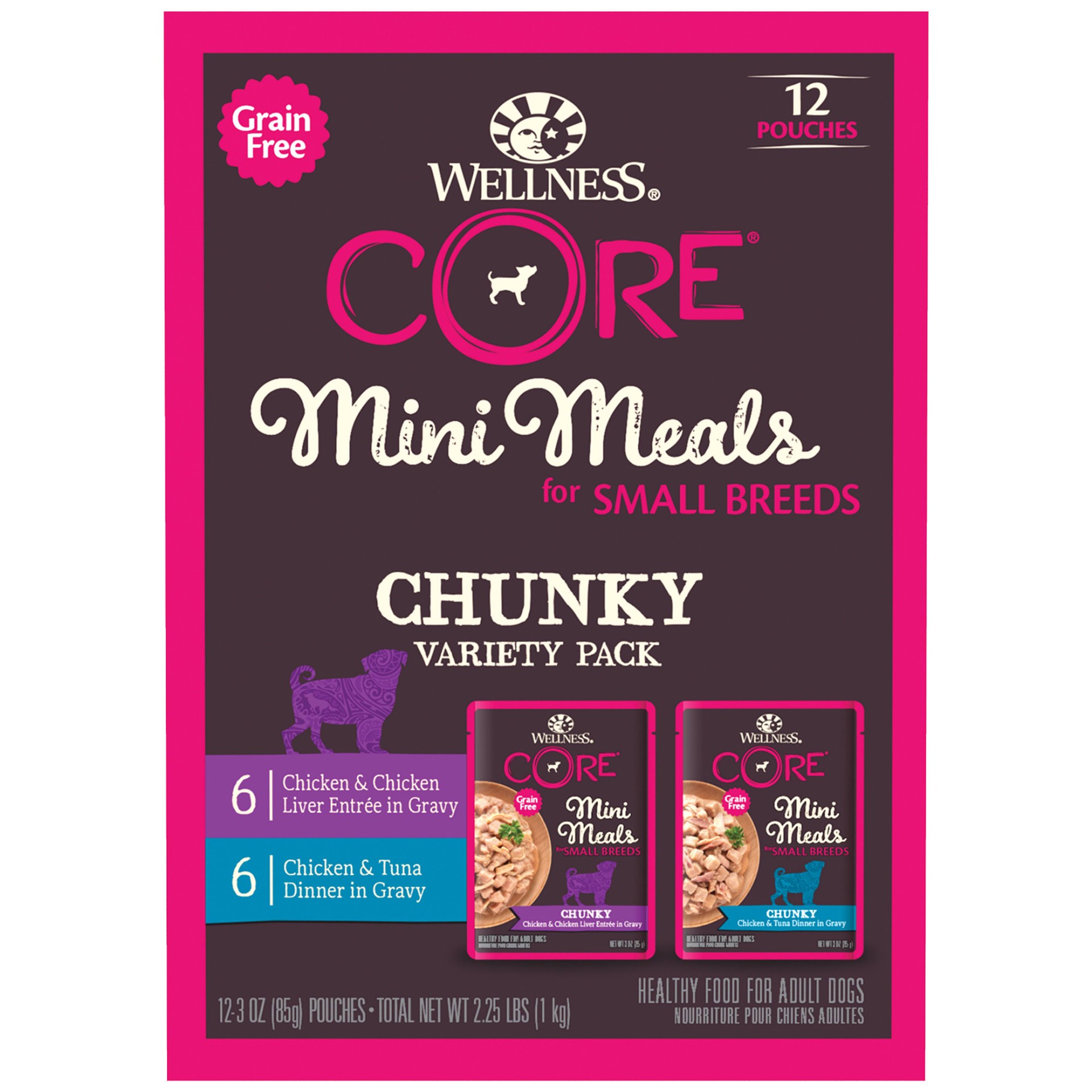 slide 1 of 5, Wellness CORE Mini Meals Small Bred Chunky All Life Stage Wet Dog Food - Variety Pack, 1 ct