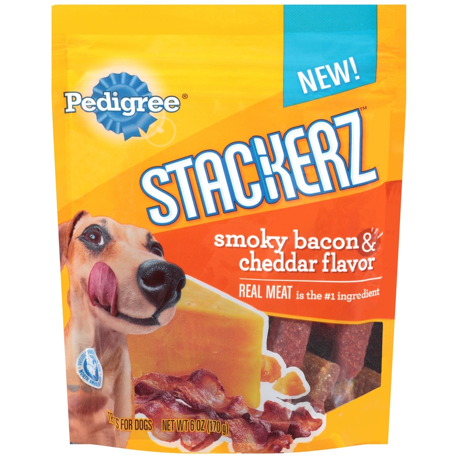 slide 1 of 1, Pedigree Stackerz Smoky Bacon & Cheddar Flavor Dog Treats, 6 oz