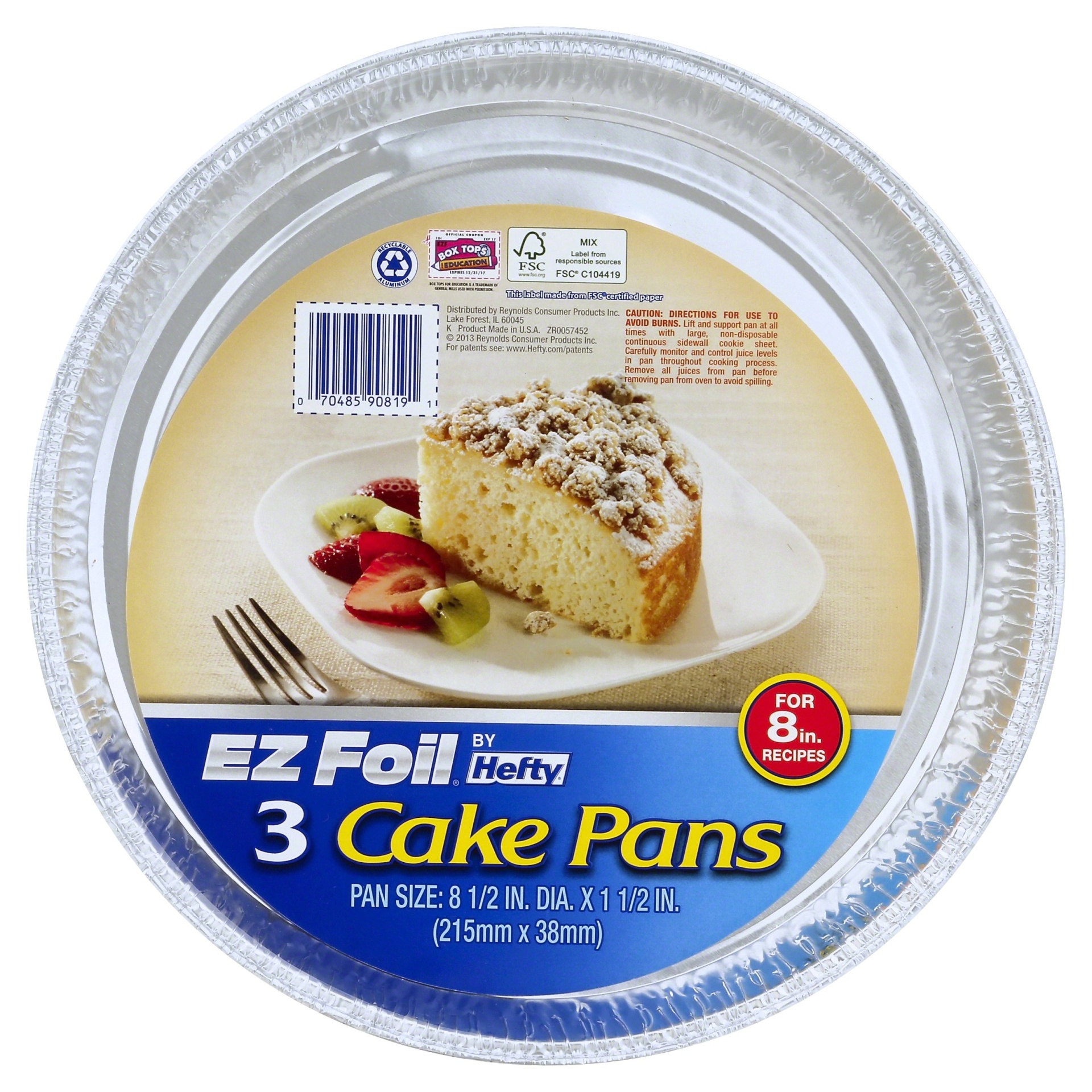slide 1 of 4, Hefty EZ Foil Round Cake Pan 85 in diameter 1 in deep, 3 ct