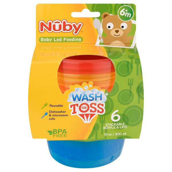 slide 1 of 1, Nuby 6m+ Stackable Bowls & Lids 6 ea, 6 ct