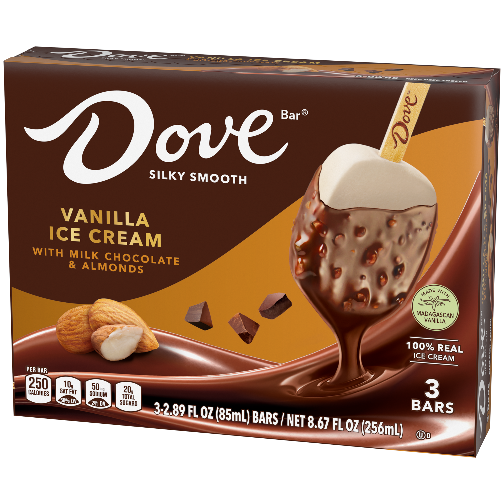 slide 3 of 4, Dove Vanilla Ice Cream Bars with Milk Chocolate & Almonds, 3 ct