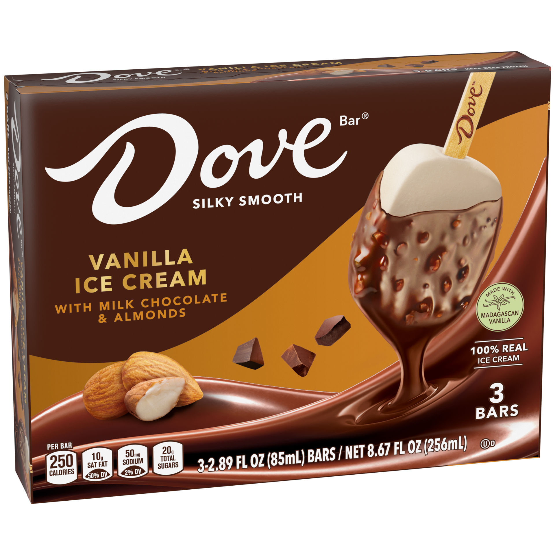 slide 4 of 4, Dove Vanilla Ice Cream Bars with Milk Chocolate & Almonds, 3 ct