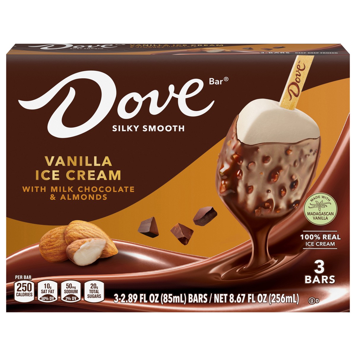 slide 1 of 4, Dove Vanilla Ice Cream Bars with Milk Chocolate & Almonds, 3 ct