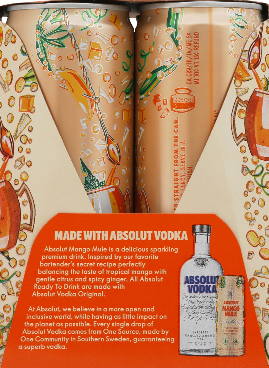 slide 4 of 11, Absolut Sparkling Mango Mule Vodka 4-12 fl oz Cans, 4 ct; 355 ml