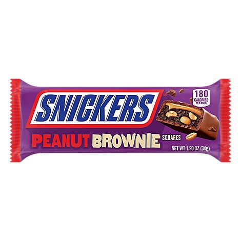 slide 1 of 1, Snickers Candy Bar Peanut Brownie Squares Full Size, 1.2 oz