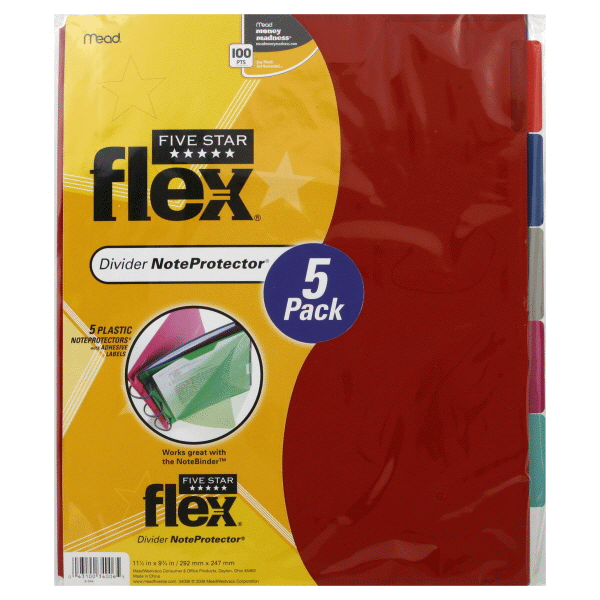 slide 1 of 1, Mead Five Star Flex Tabbed Divider Note Protector, 5 ct