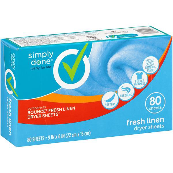 slide 1 of 2, Simply Done Fresh Linen Dryer Sheets 80 Each, 80 ct