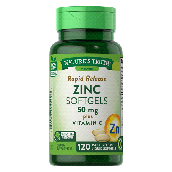 slide 18 of 21, Nature's Truth Rapid Release Liquid Softgels 50 mg Plus Vitamin C Zinc 120 Softgels, 120 ct