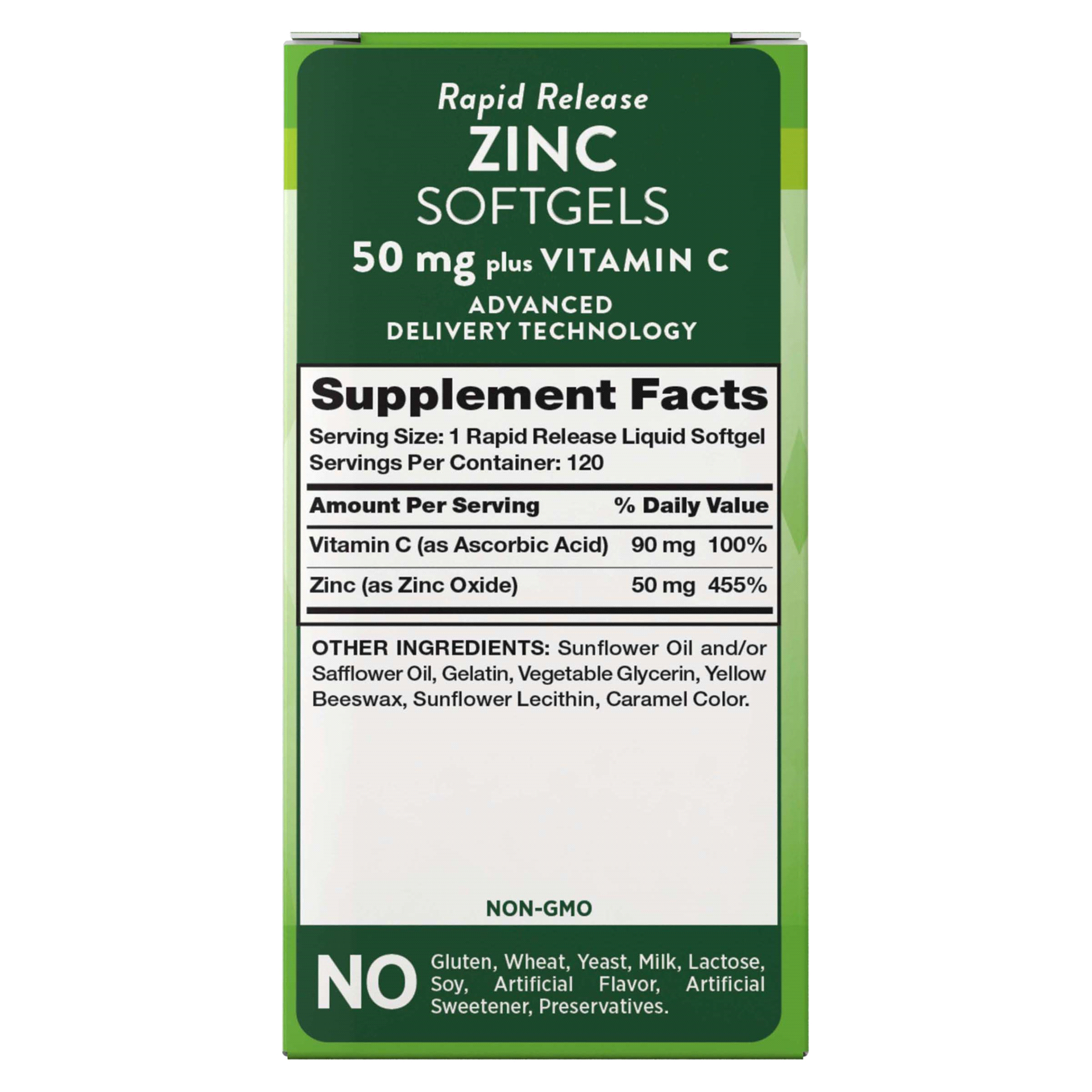 slide 14 of 21, Nature's Truth Rapid Release Liquid Softgels 50 mg Plus Vitamin C Zinc 120 Softgels, 120 ct