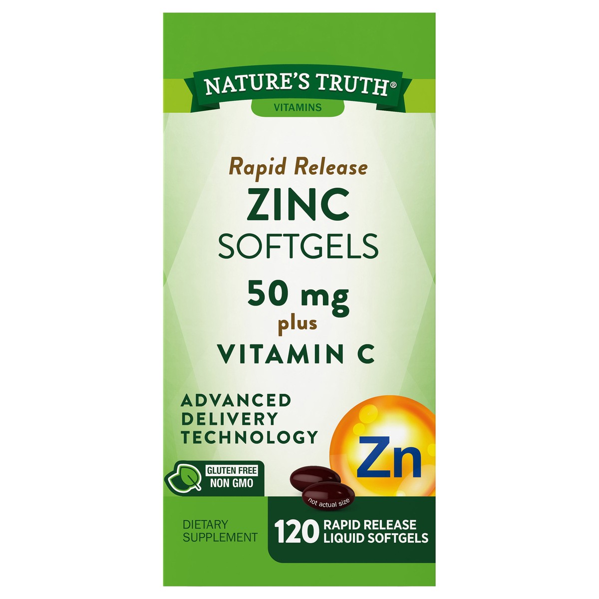 slide 1 of 21, Nature's Truth Rapid Release Liquid Softgels 50 mg Plus Vitamin C Zinc 120 Softgels, 120 ct