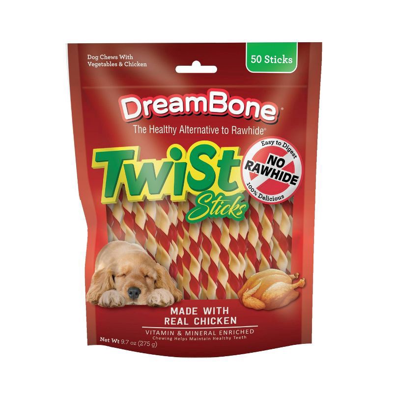 slide 1 of 9, DreamBone Twist Sticks With Real Chicken Dog Treats, 50 ct