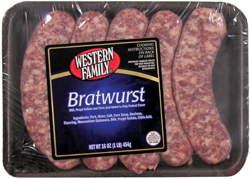 slide 1 of 1, Western Family Bratwurst, 16 oz