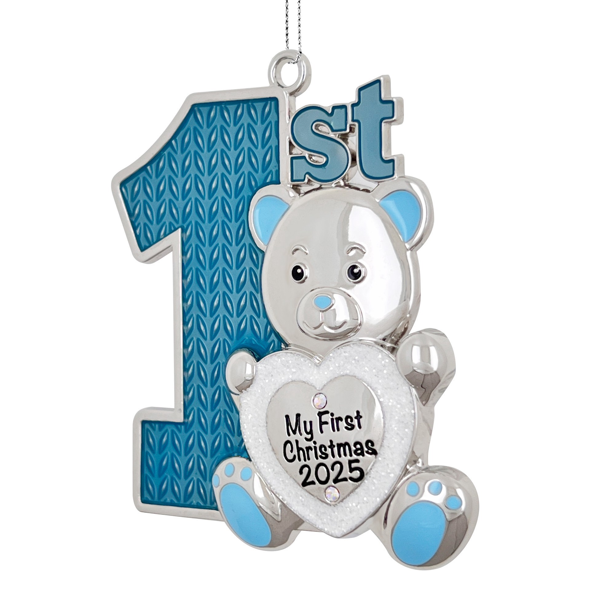 slide 2 of 3, 3" Teddy Bear Blue Metal Ornament By Ashland, 3 in