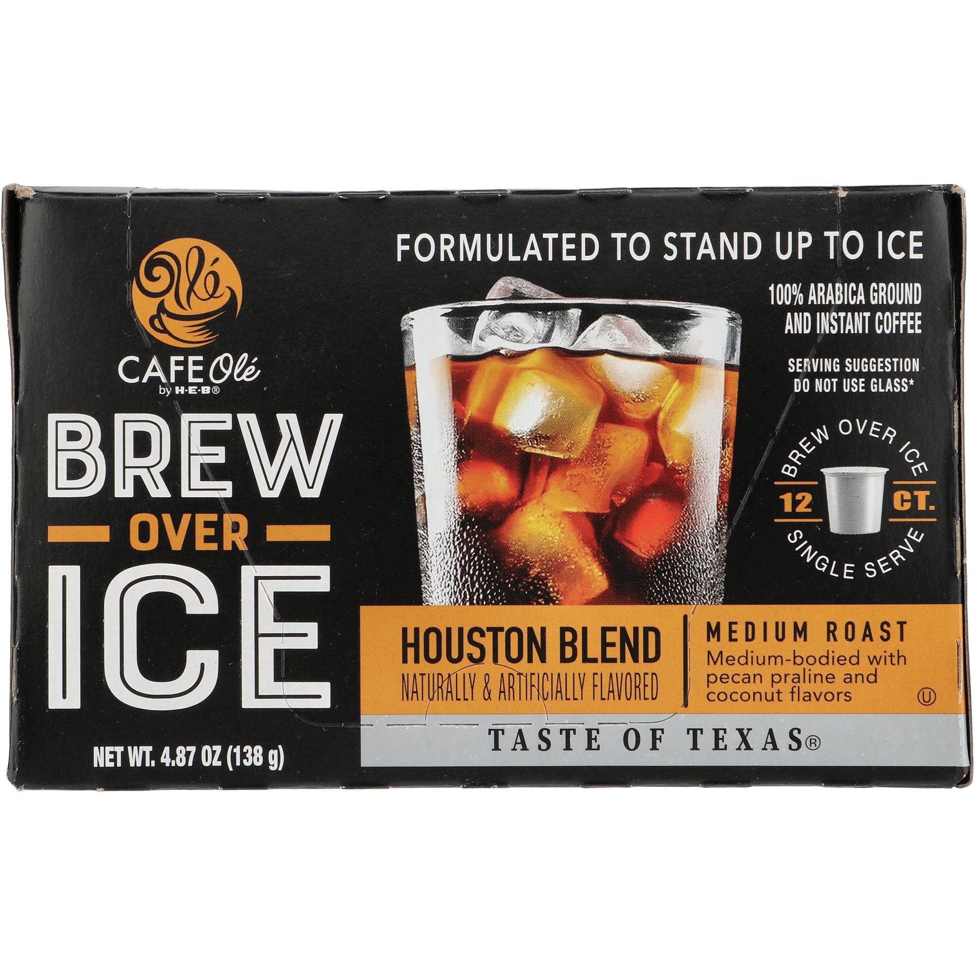 slide 1 of 1, CAFE Olé by H‑E‑B Houston Blend Brew Over Ice Medium Roast Coffee Single Serve Cups, 12 ct