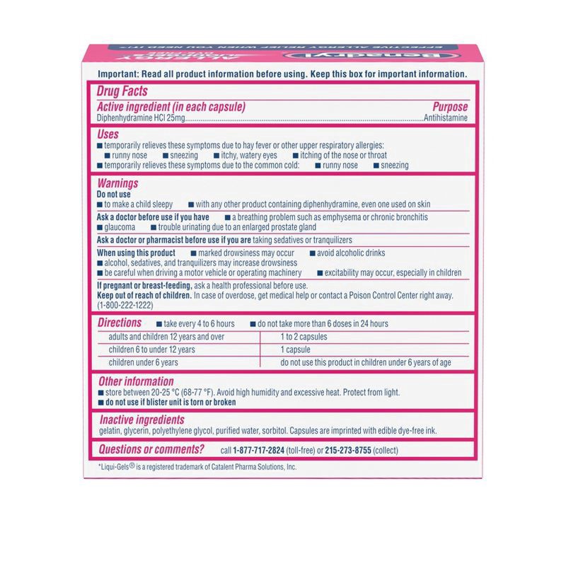 slide 2 of 6, Benadryl Liqui-Gels Antihistamine Allergy Medicine, Dye Free, 48 ct, 48 ct